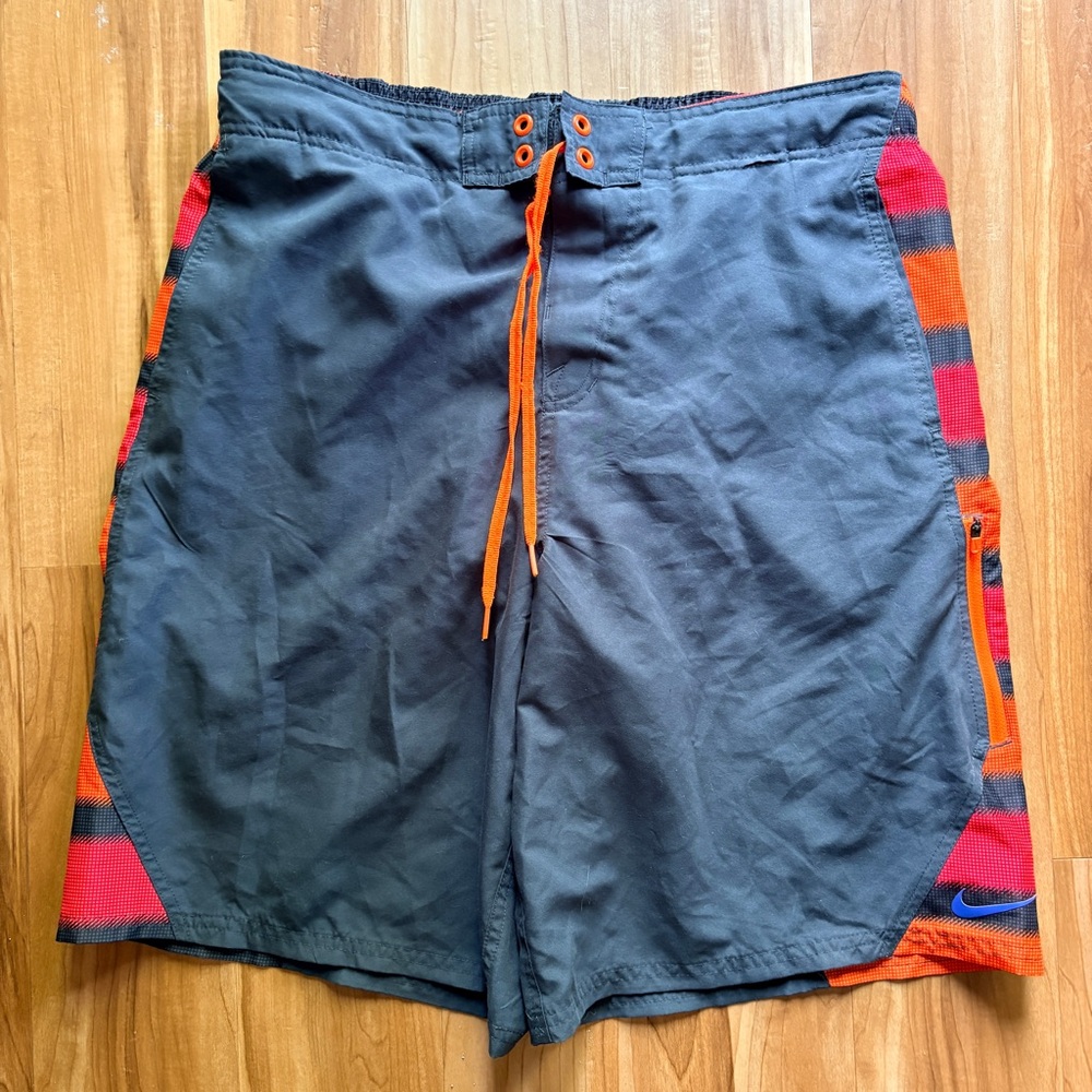 Nike Gray Swim/Board Shorts with Orange Accents Mesh Liner Large